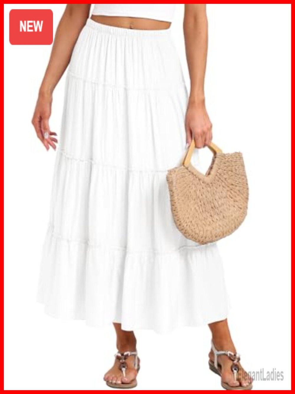 Womens Boho A-Line Maxi Skirt Flowy Elastic Waist Summer Beach